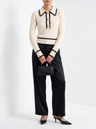BLENIN contrast collar button sweater in cream, styled detail