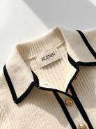BLENIN contrast collar button sweater, woven BLENIN label