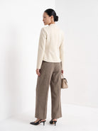 BLENIN stand collar fitted jacket in cream, back view