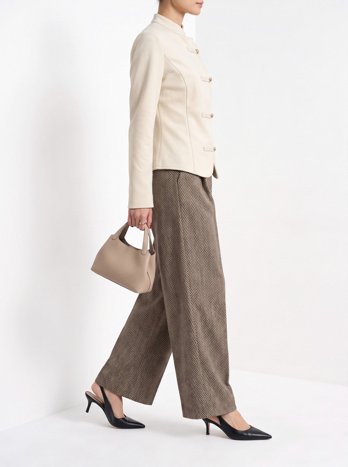 BLENIN stand collar fitted jacket in cream, styled detail