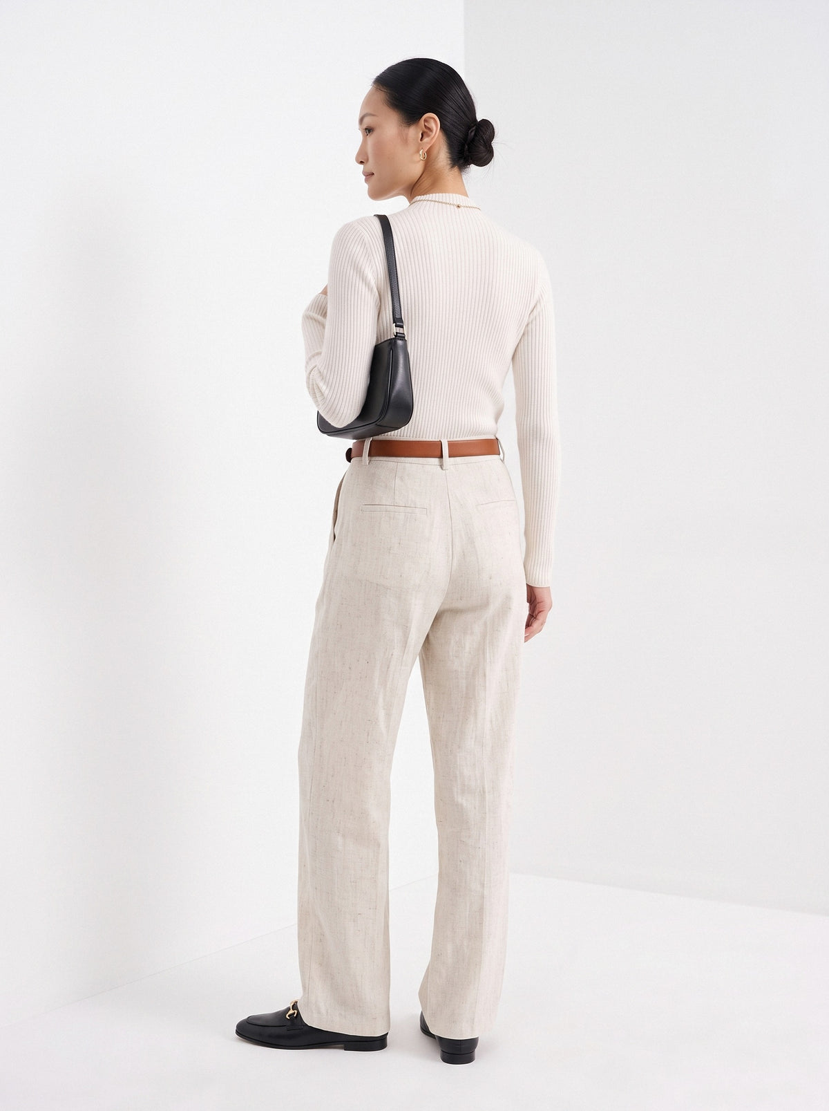 BLENIN cashmere mock neck sweater in milky, back view