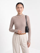BLENIN cashmere mock neck sweater in camel, front portrait