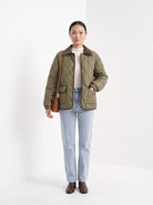 BLENIN quilted corduroy collar jacket in olive, full-length front view