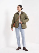 BLENIN quilted corduroy collar jacket in olive, three-quarter view
