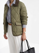 BLENIN quilted corduroy collar jacket in olive, fit detail at the hem and cuff