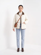 BLENIN quilted corduroy collar jacket in cream, full-length front view