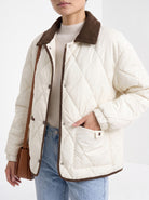 BLENIN quilted corduroy collar jacket in cream, close-up of the details