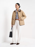 BLENIN quilted corduroy collar jacket in tan, three-quarter view