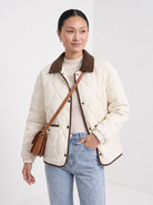 BLENIN quilted corduroy collar jacket in cream, front portrait