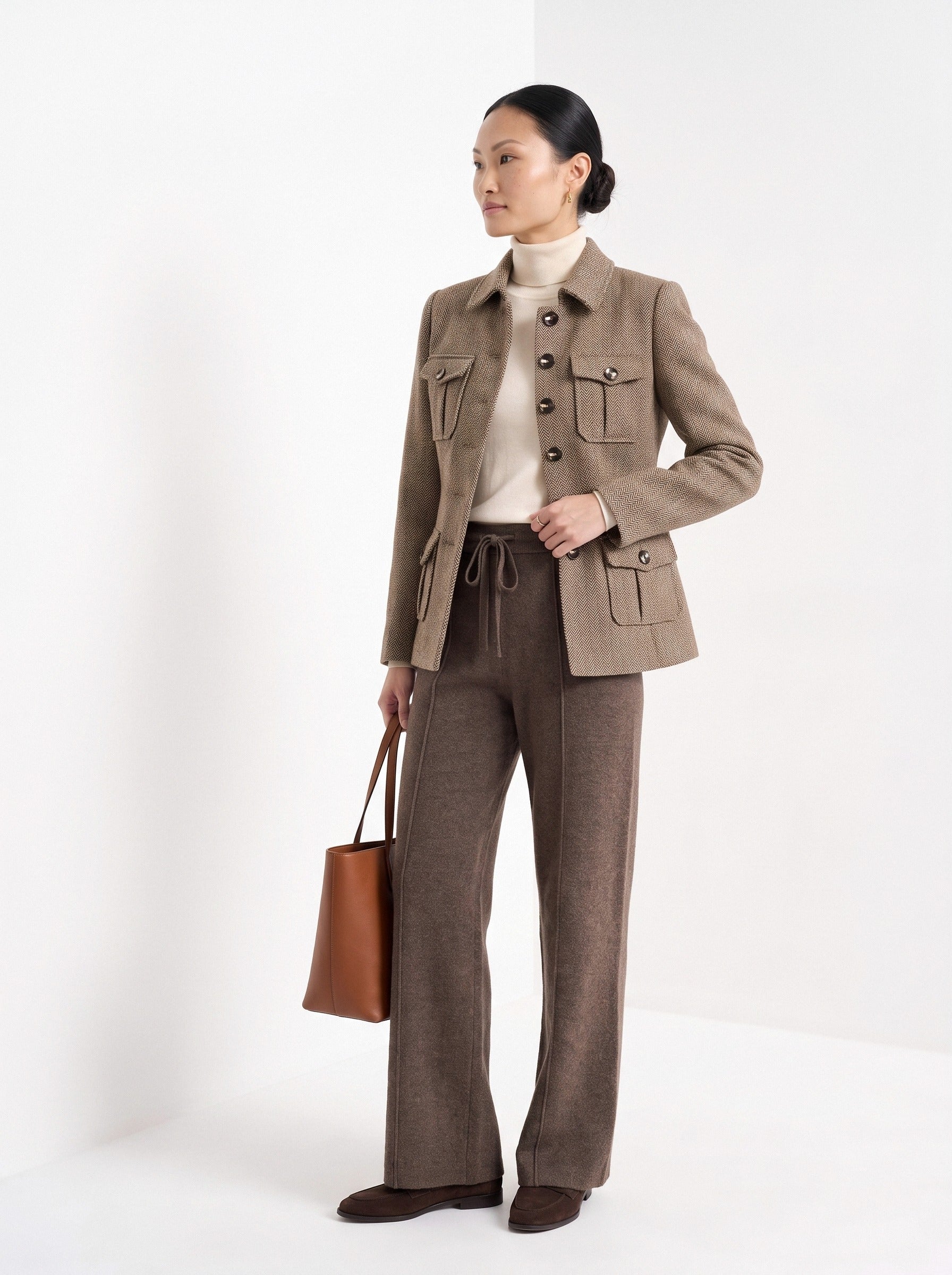 BLENIN herringbone field jacket in camel, three-quarter view