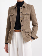BLENIN herringbone field jacket in camel, fit detail at the hem and cuff