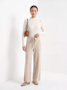BLENIN knit wide leg trousers in beige, full-length front view