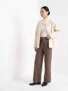 BLENIN knit wide leg trousers in mocha, three-quarter view