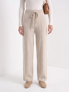 BLENIN knit wide leg trousers in beige, front portrait
