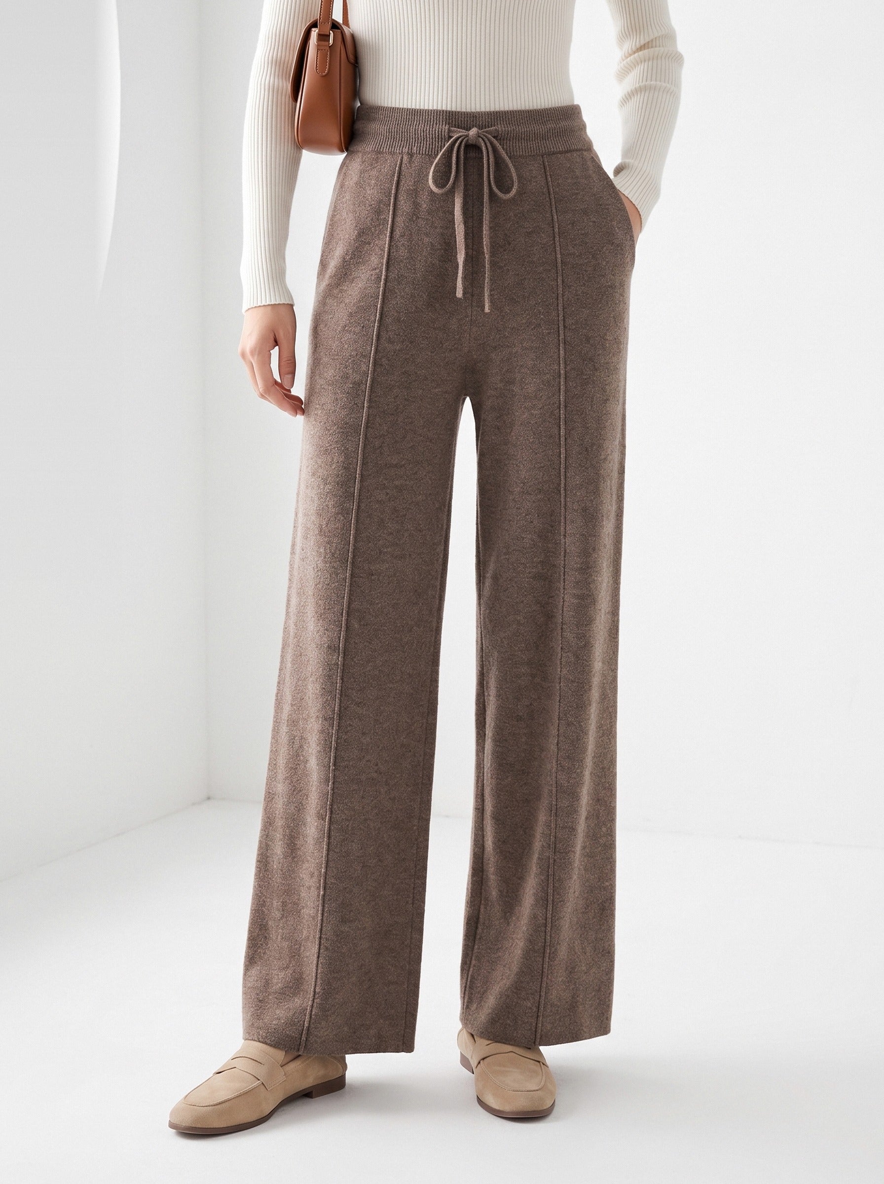 BLENIN knit wide leg trousers in mocha, front portrait