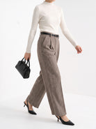 BLENIN herringbone wide leg trousers in coffee, styled detail