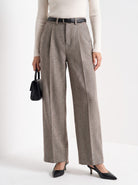 BLENIN herringbone wide leg trousers in coffee, front portrait