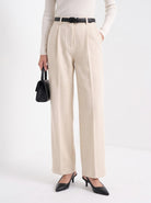 BLENIN herringbone wide leg trousers in cream, front portrait