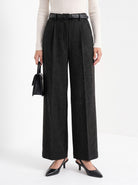 BLENIN herringbone wide leg trousers in black, front portrait