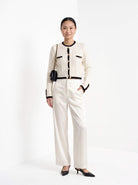 BLENIN satin wide leg trousers in white, full-length front view