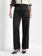 BLENIN satin wide leg trousers in black, front portrait