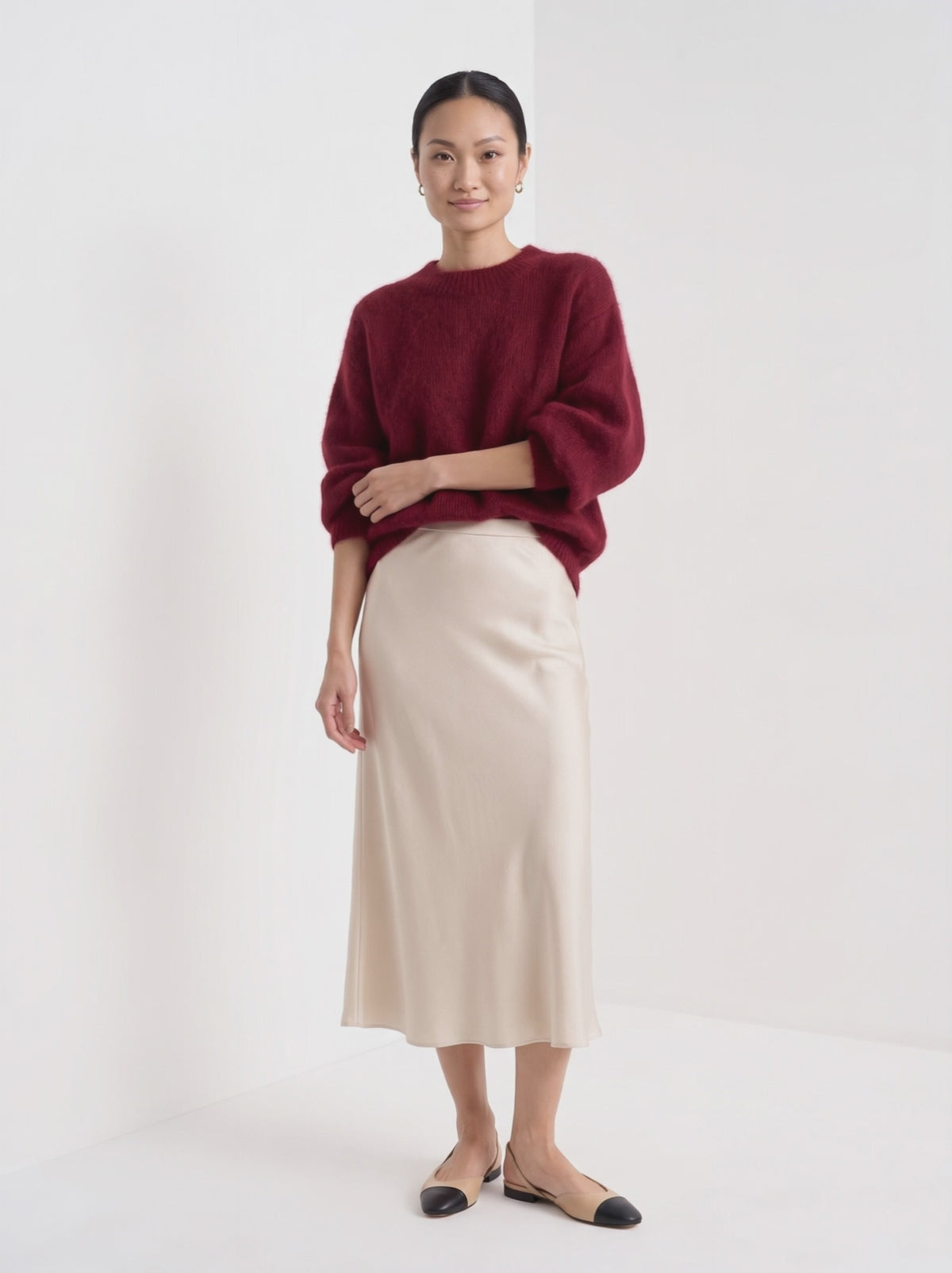 BLENIN brushed knit sweater in burgundy, video of the full outfit