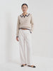 BLENIN piped collar sweater in oatmeal, video of the full outfit