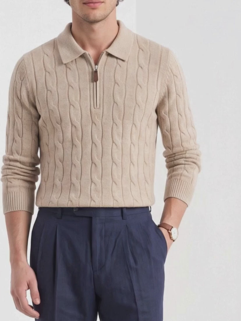 BLENIN Quiet Luxury Cable Knit Zip Polo, video