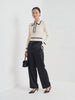 BLENIN contrast collar button sweater in cream, video of the full outfit