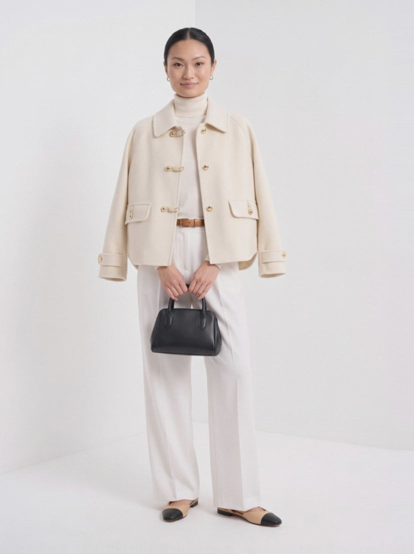 BLENIN short collared jacket in cream, video of the full outfit