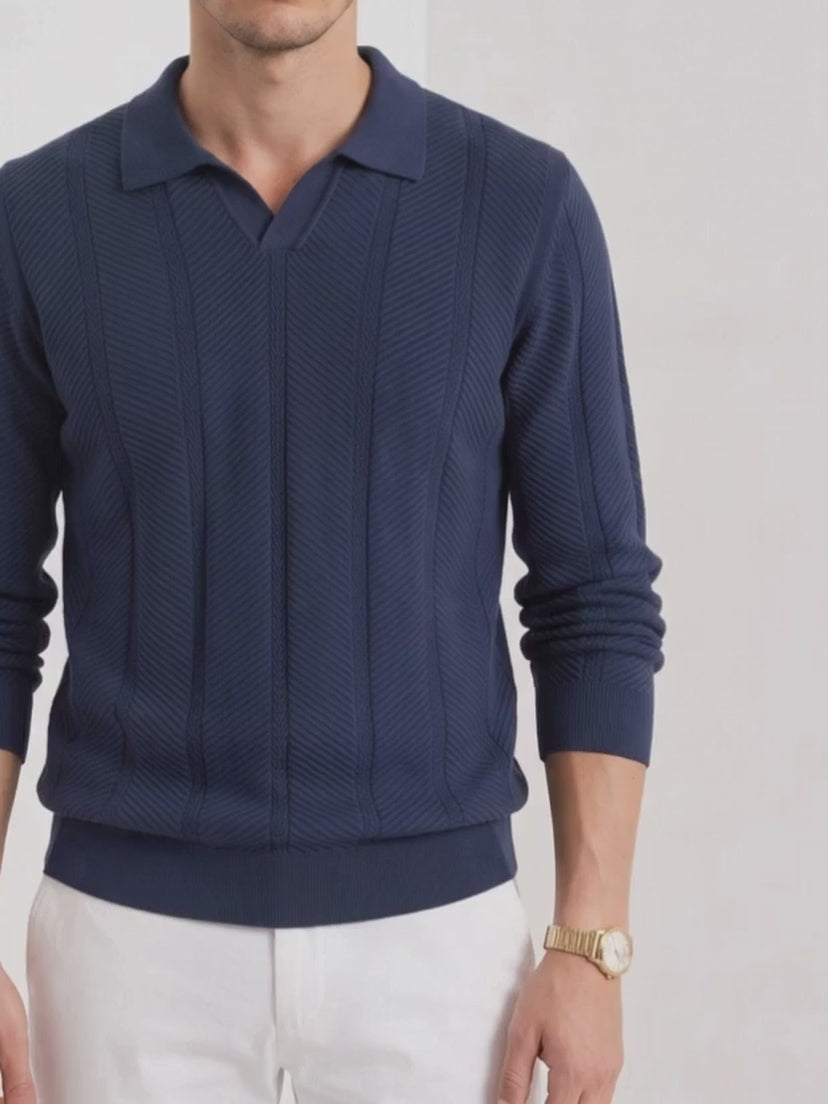 BLENIN Textured Cotton Polo Sweater, video