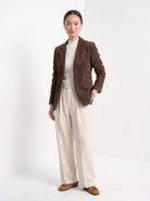 BLENIN women's suede-look blazer in brown, full-length look