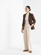 BLENIN women's suede-look blazer in brown, three-quarter view