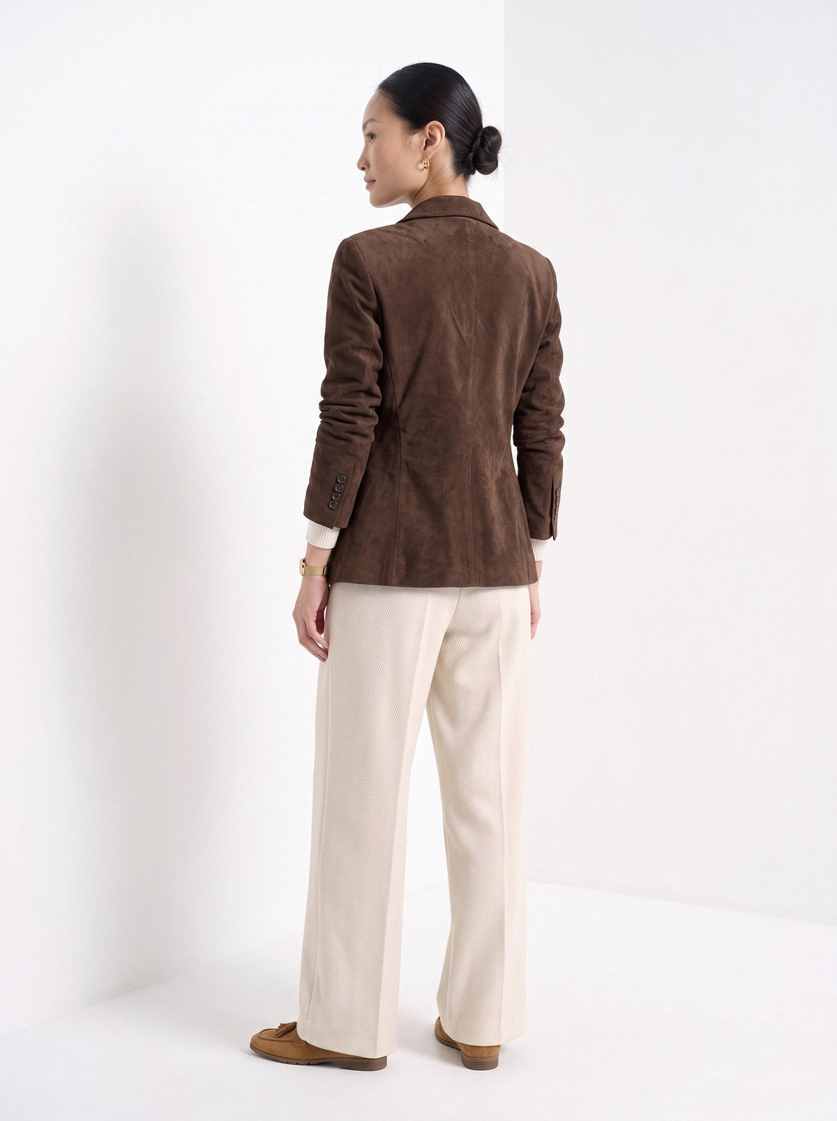 BLENIN women's suede-look blazer in brown, back view
