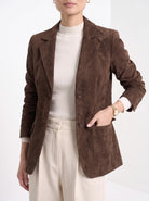 BLENIN women's suede-look blazer in brown, styled detail