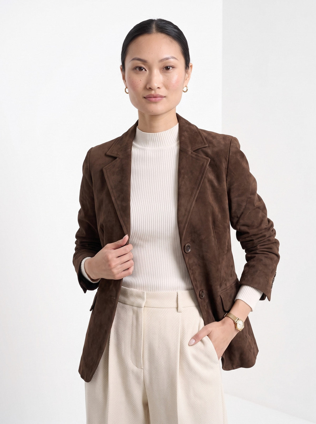 BLENIN women's suede-look blazer in brown, front portrait