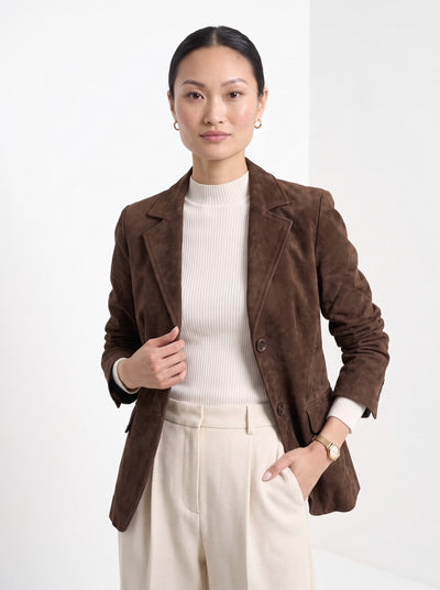 BLENIN women's suede-look blazer in brown, front portrait