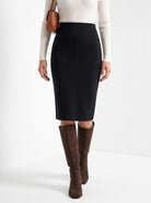 BLENIN women's knit pencil skirt in black, front portrait