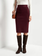 BLENIN women's knit pencil skirt in burgundy, front portrait
