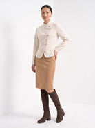 BLENIN women's suede-look pencil skirt in camel, full-length look