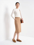 BLENIN women's suede-look tassel loafers in tan, full outfit