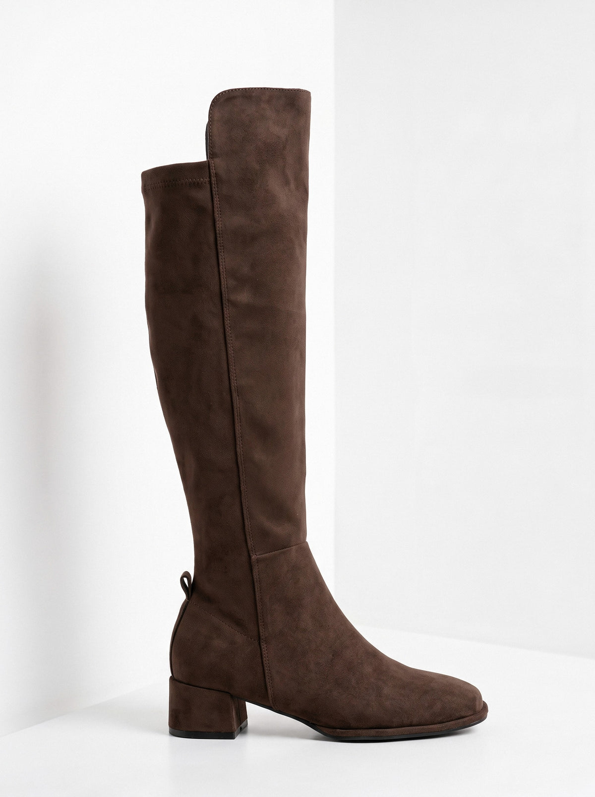 BLENIN women's suede-look over-the-knee boots in brown, side profile
