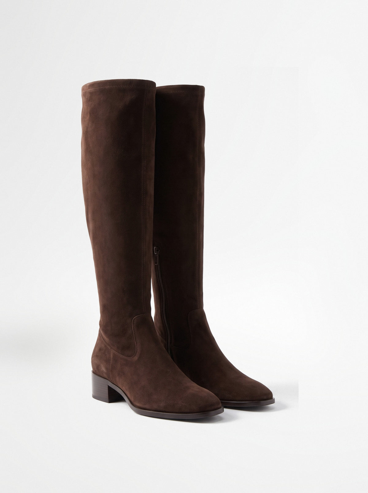 BLENIN women's suede-look over-the-knee boots in brown, pair, three-quarter view