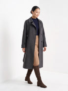 BLENIN women's double-faced wool coat in charcoal, full outfit, walking
