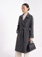 BLENIN women's double-faced wool coat in charcoal, three-quarter view