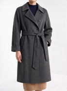 BLENIN women's double-faced wool coat in charcoal, fit detail