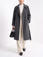 BLENIN women's double-faced wool coat in charcoal, styled detail