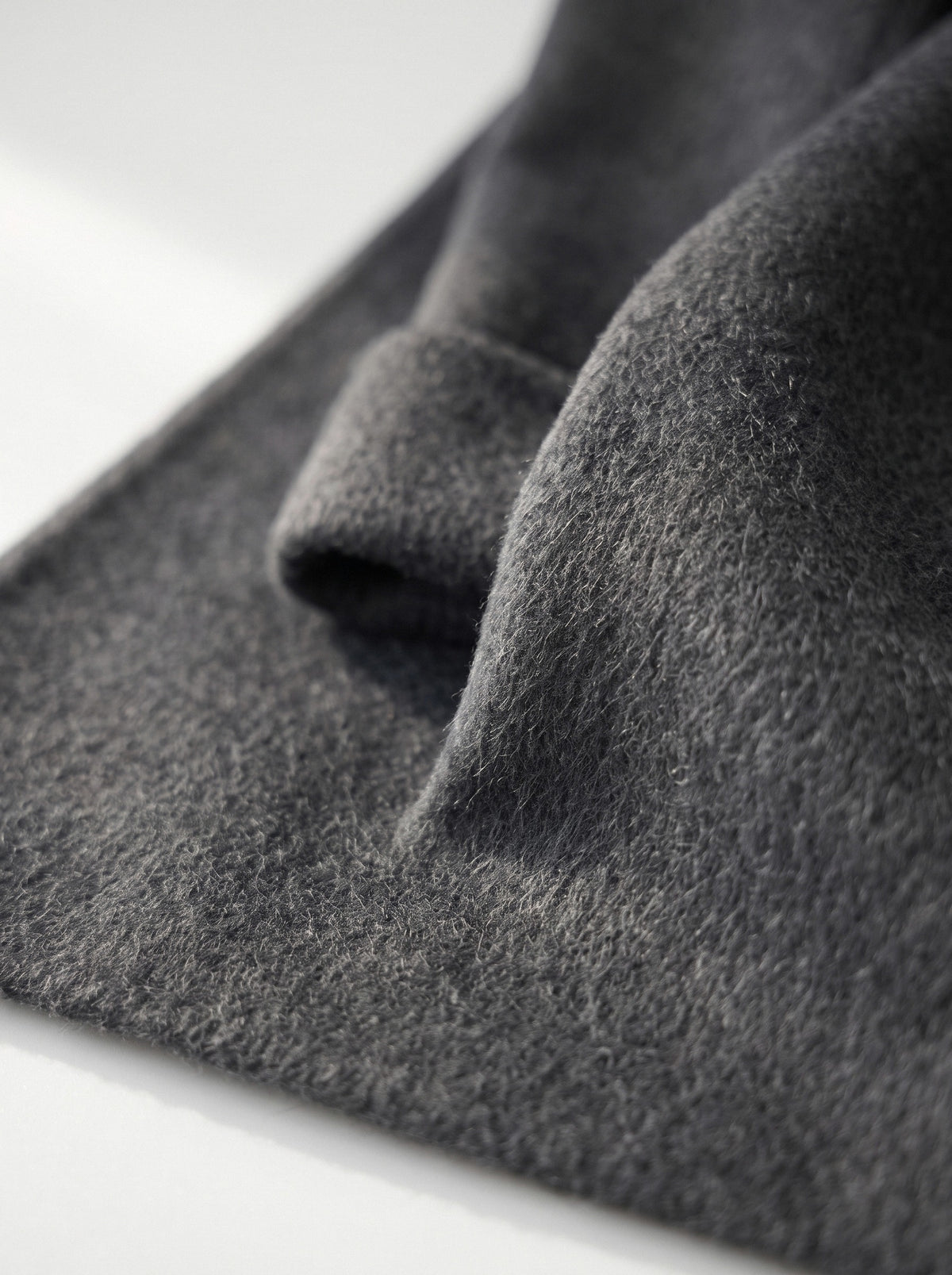 BLENIN women's double-faced wool coat in charcoal, fabric close-up