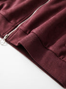 BLENIN women's suede-look bomber jacket in burgundy, fabric close-up