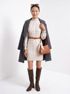 BLENIN women's cable knit sweater dress in ivory, full-length look